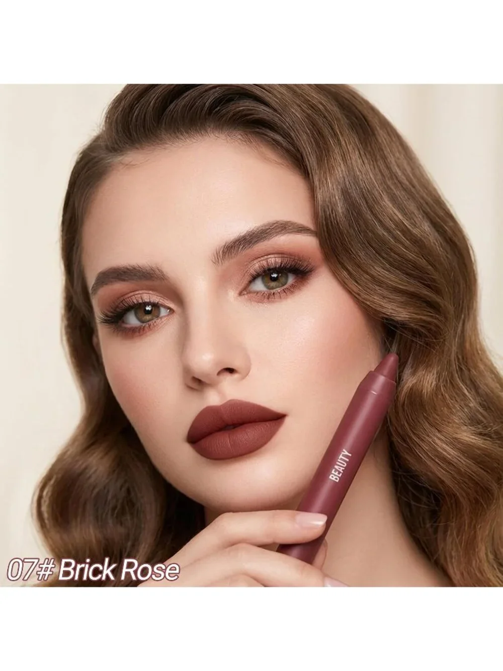 Women's E07# Brick Rose 24 Hour Long-lasting Rose Matte Lipstick Crayon